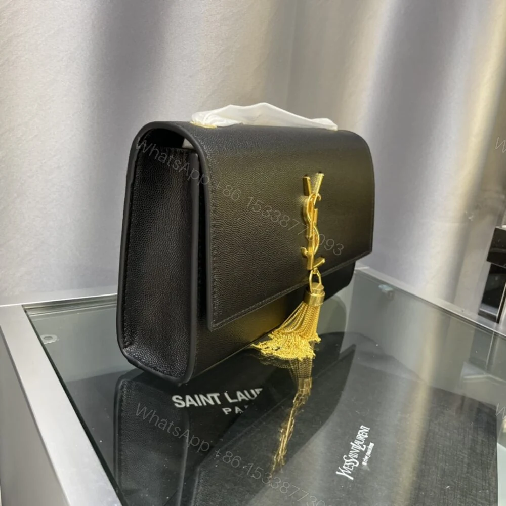View 4 of Saint Laurent Kate Medium Chain Bag With Tassel In Grain De Poudre Black 24Cm 354119BOW0J1000