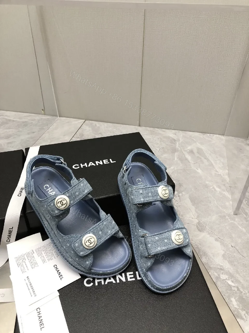 View 9 of Denim-Texture Sandals: Luxe Chanel-Inspired Everyday Comfort