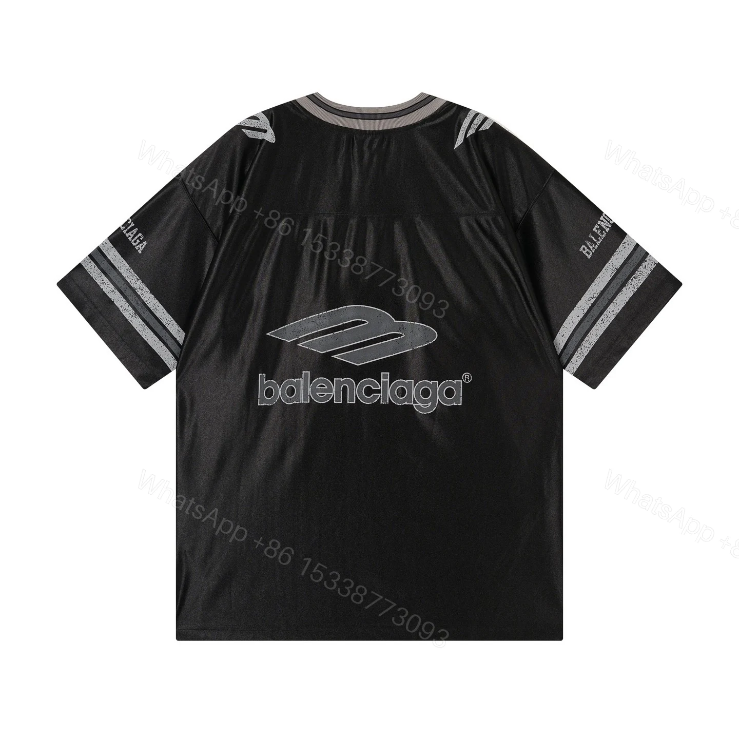 View 9 of Balenciaga Clothes 3B Silhouette Ribbed V-neck Printed T-shirt Black/Blue/Gray