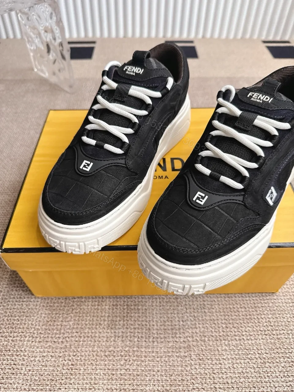 View 9 of Bold-Quilted Black High-Top Trainers with Luxe Detail