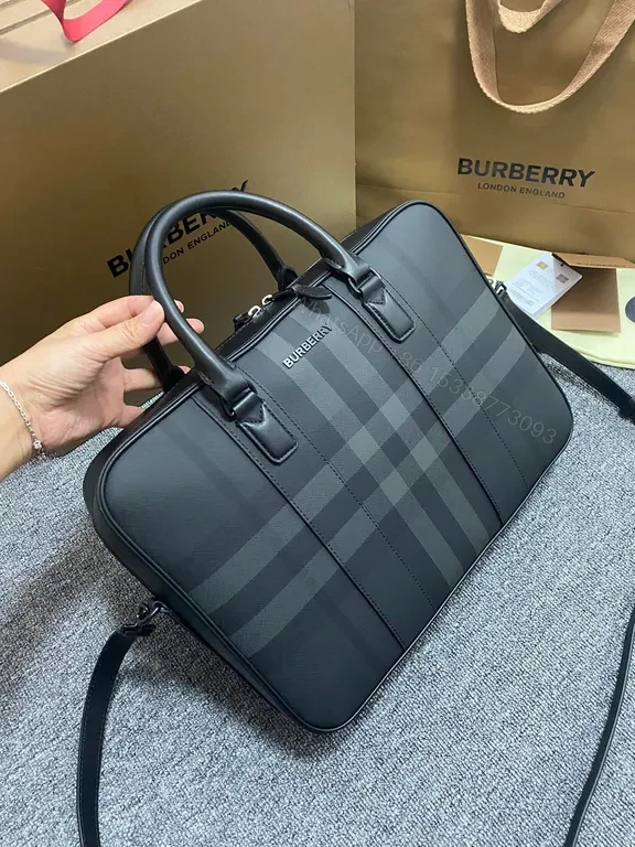 View 2 of Burberry Check Satchel: Structured Leather-Trim Elegance, Everyday Boxed-Appearance