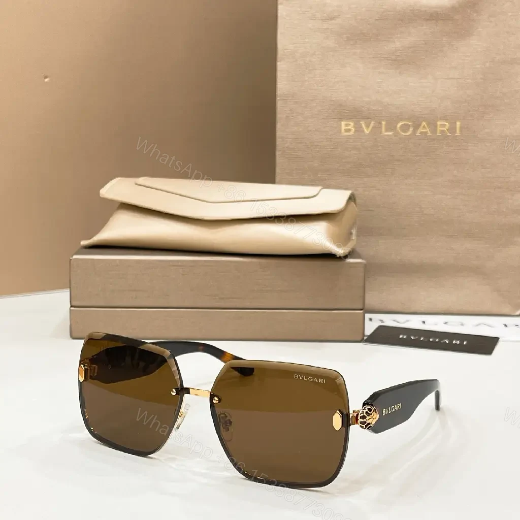 View 5 of Warm Brown Gradient Sunglasses: Gold-Tone Frame, BVLGARI Logo