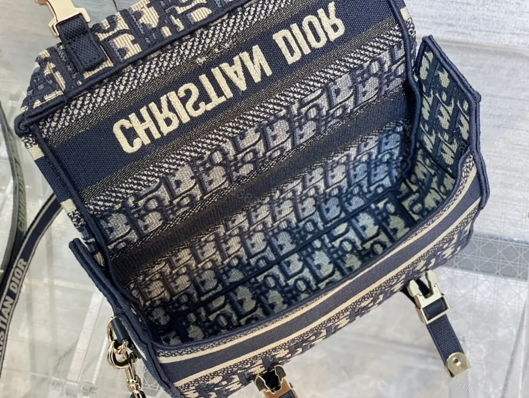 View 9 of Navy-cream Jacquard Messenger Bag with Gold Hardware