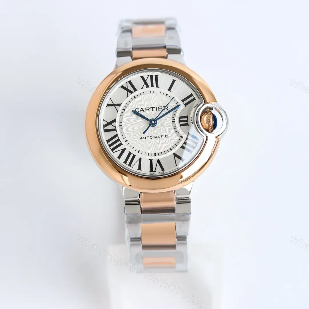 View 3 of JF Factory Cartier Ballon Bleu Automatic Watch – Rose Gold and Stainless Steel, Dark Yellow Dial, Roman Numerals, Blue Hands, 10mm Thick, Quick Release Leather Strap, Model 845565xx3489