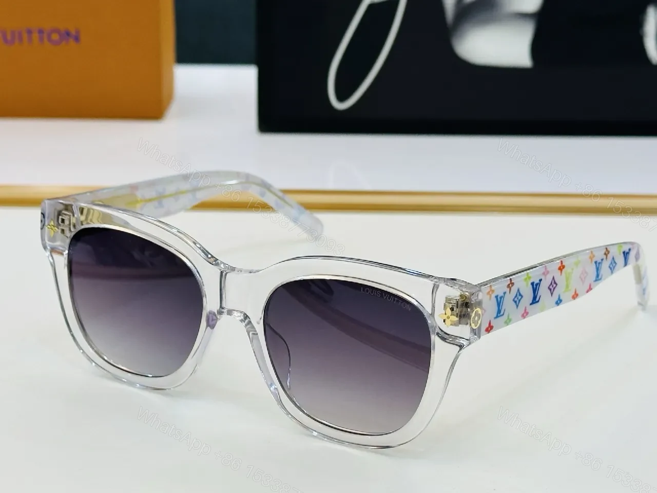 View 3 of Bold Black Frame Sunglasses with Luxe Monogram Detailing