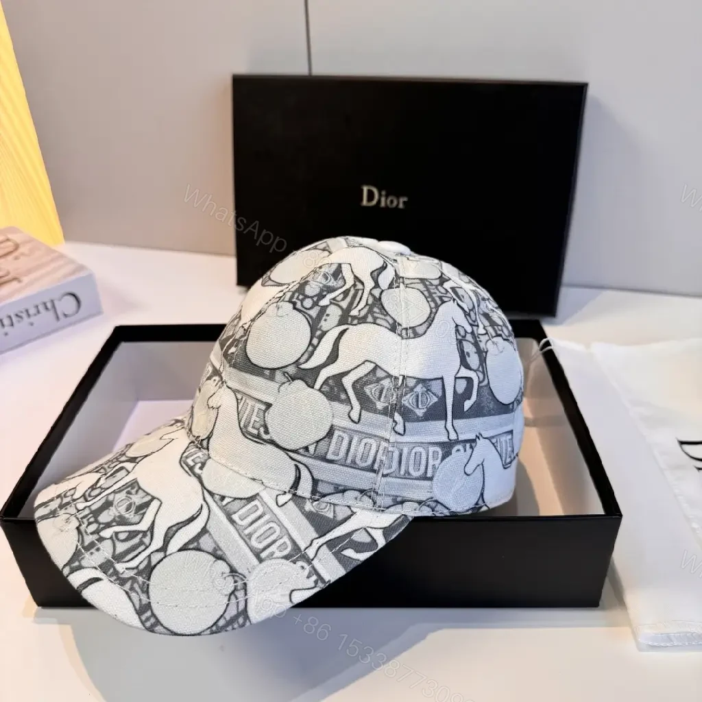View 4 of White Cap Baseball DIOR Cartoon Print ComfortFit Cap