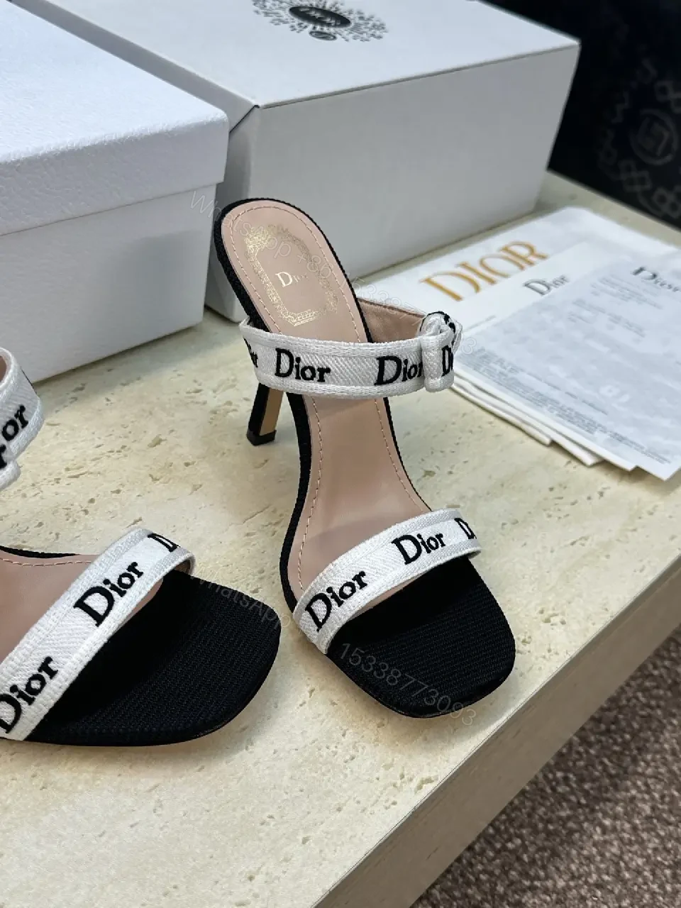 View 4 of White Fabric Straps Open-Toe Sandals with Dior-Branding, Minimalist Luxury, Open-Toe Sandals