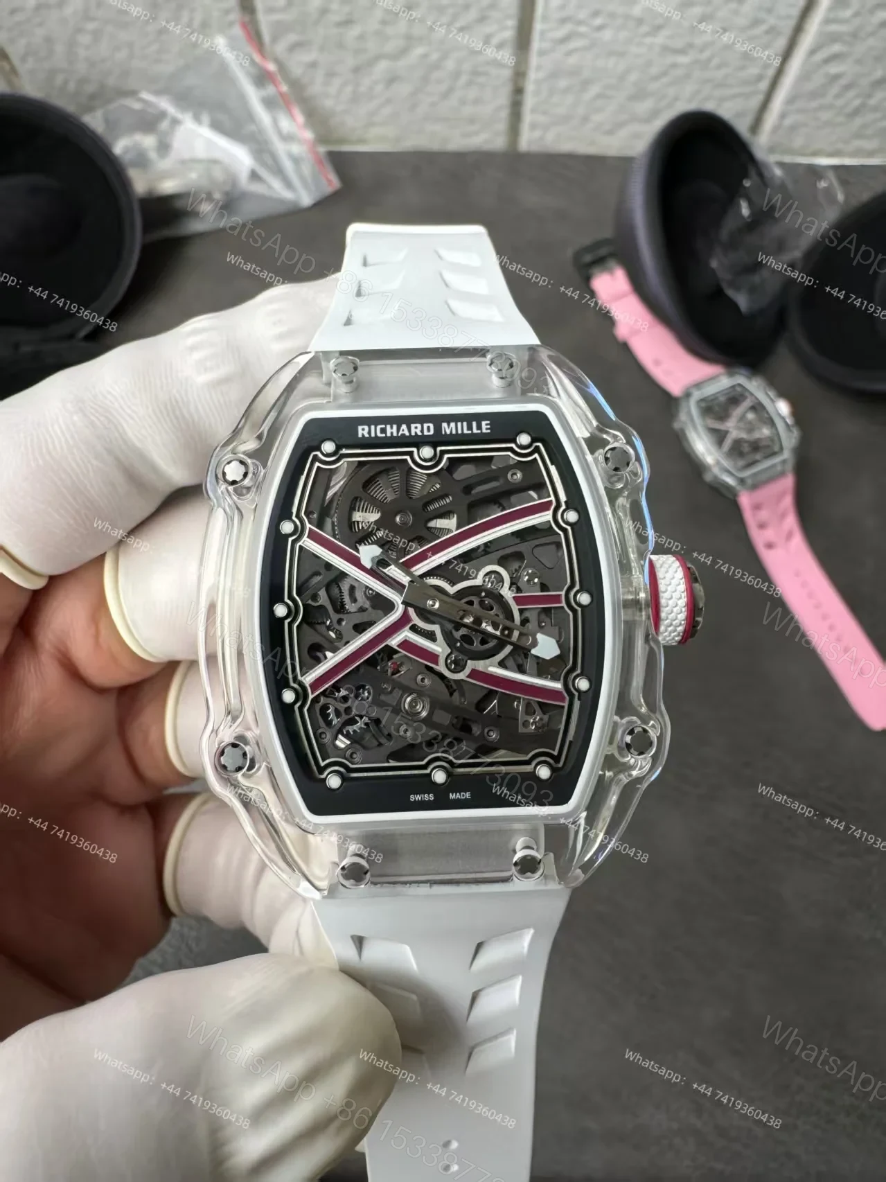 View 14 of Super Clone Richard Mille RM67-02 Sapphire Crystal Skeleton Tourbillon 1:1 Replica Watch with White Rubber Strap