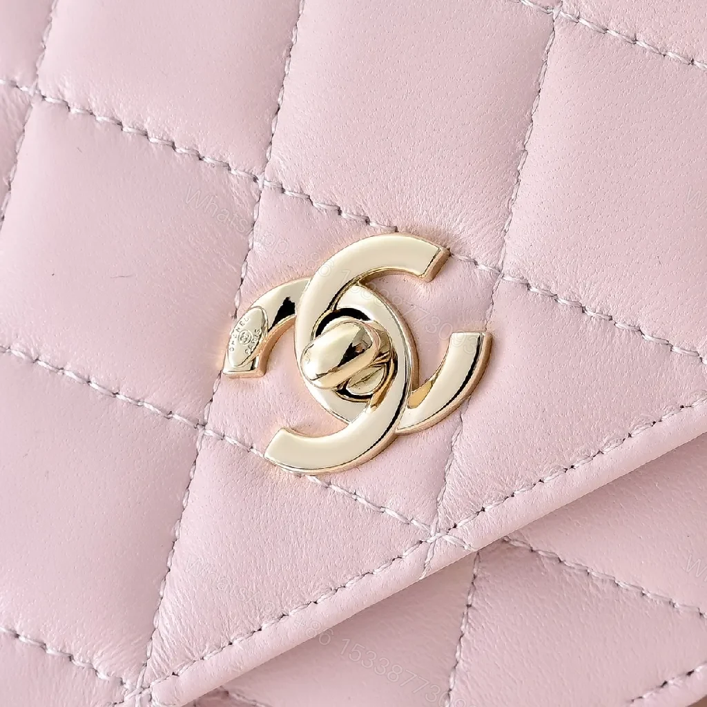 View 5 of Soft Pink Quilted Mini Bag with Gold Chain, Satin Texture, Everyday Luxury