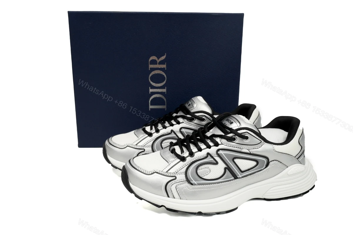 Dior B30 White Mesh Silver-Tone Metallic Calfskin — view 2