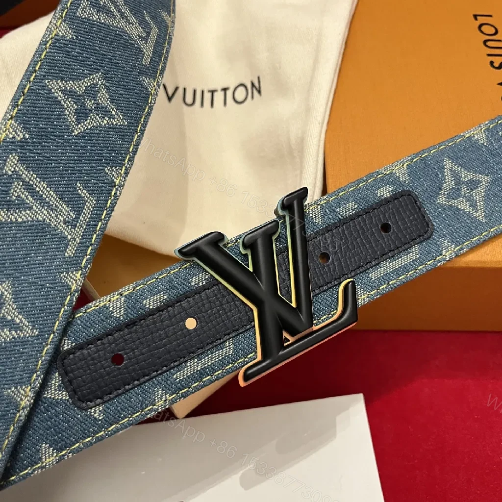 View 4 of Denim Monogram Belt: Modern Texture, Matte Hardware Belt