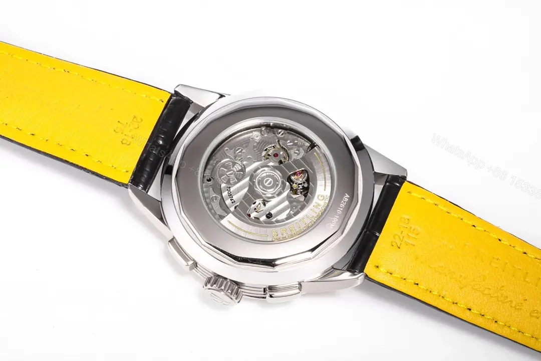 View 8 of V9 Factory Breitling Premier Series White Dial Black Leather Strap Chronograph Watch