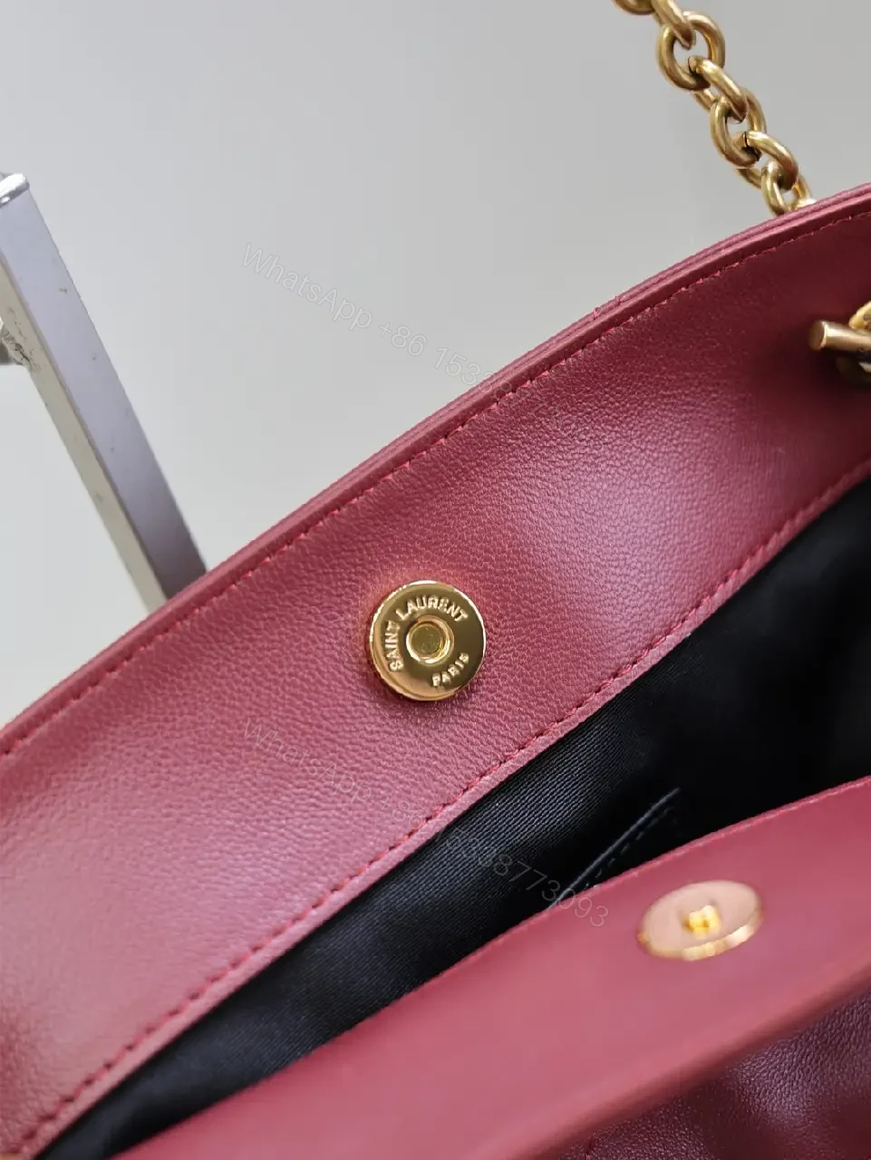 View 9 of Burgundy Quilted Tote: Luxury Satchel with Gold Hardware