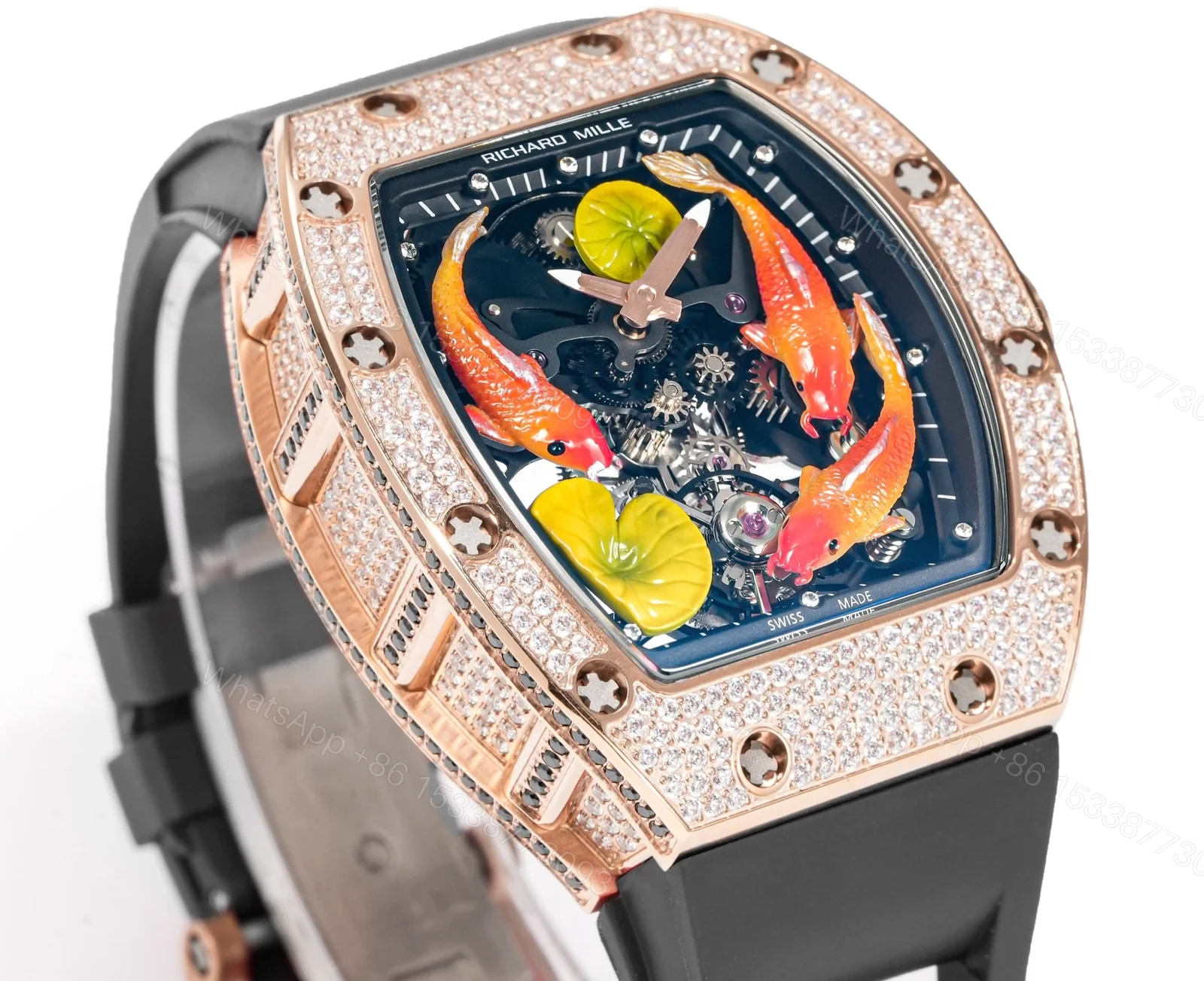 View 4 of Richard Mille RM S10 Koi Tourbillon Red Gold Diamond Black Strap Watch RMS10-KOI-BK