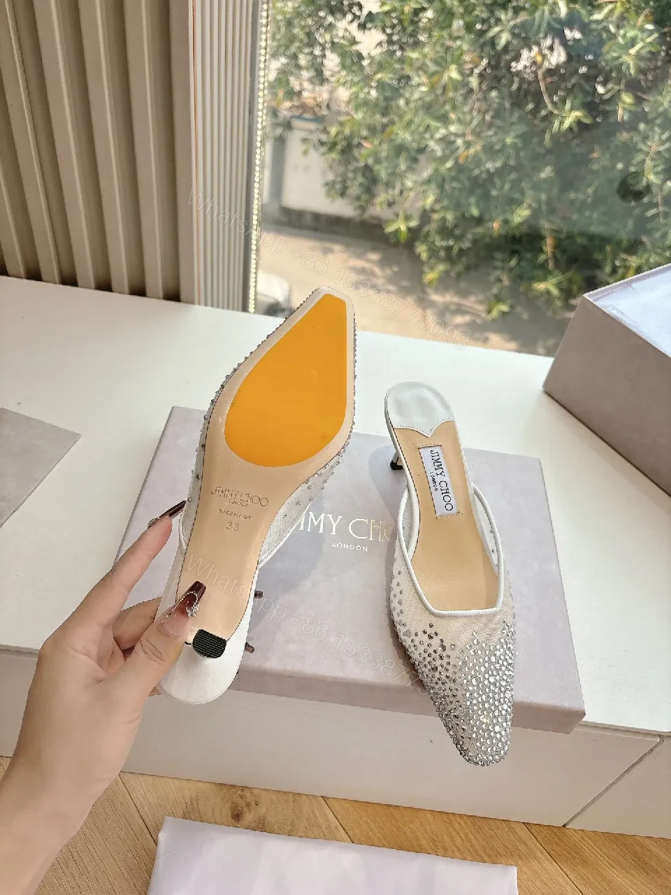 View 2 of Crystal-Embellished Satin Slip-Ons: Evening Glamour Shoes