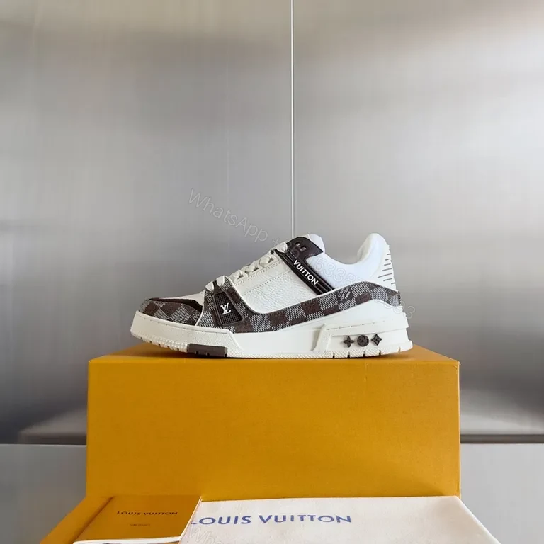 View 3 of Patterned Texture LV High-Top Sneakers â€” Luxury Streetwear Comfort