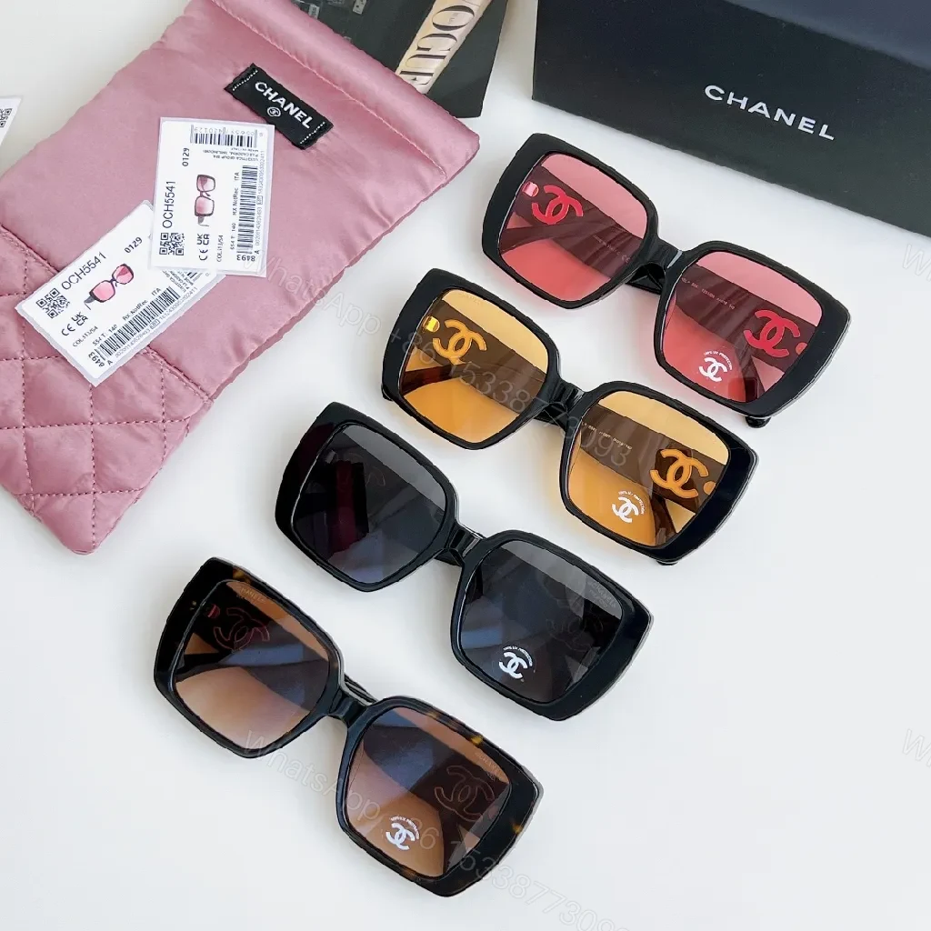View 2 of Oversized Square Sunglasses with Gold Logo Emblems