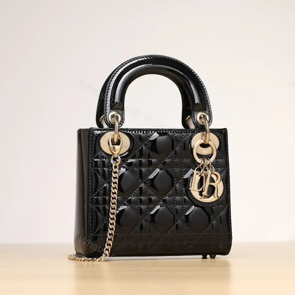 View 5 of 高仿Dior*Lady系列M0505M900黑色漆皮三格單肩包Mini免檢版