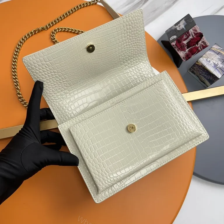 View 2 of Croc-Textured Crossbody with Gold-YSL Hardware Bag