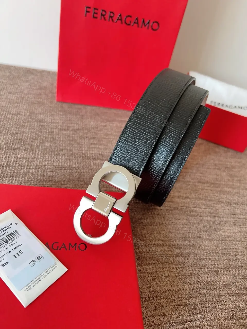 View 3 of Statement Black Leather Belt with Double-Circle Buckle