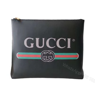 Gucci Large Clutch Purse Black Leather GG Logo Web – WGR035 — view 1