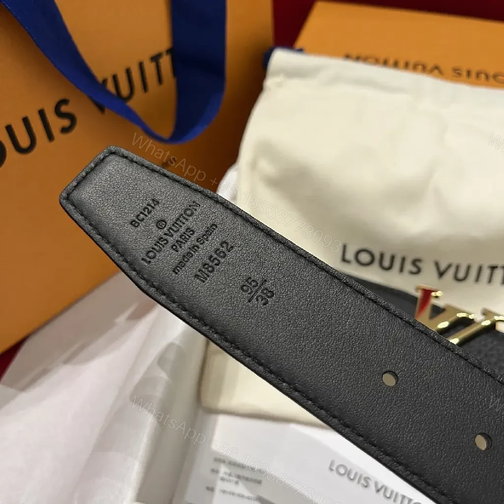 View 3 of Black Leather Pebbled Belt with Bold Silver LV Buckle