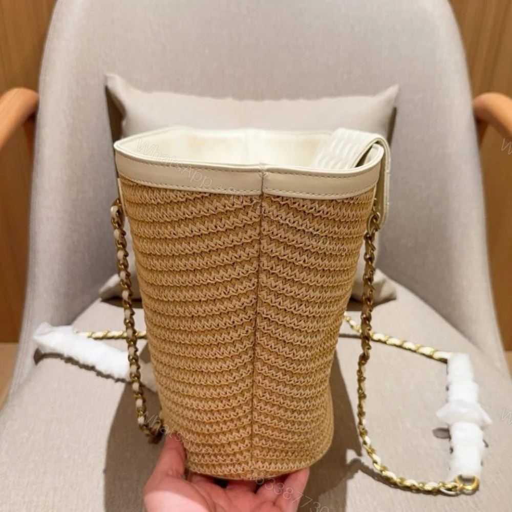 View 5 of Chanel Small Shopping Bag Braided Straw Beige White 25Cm