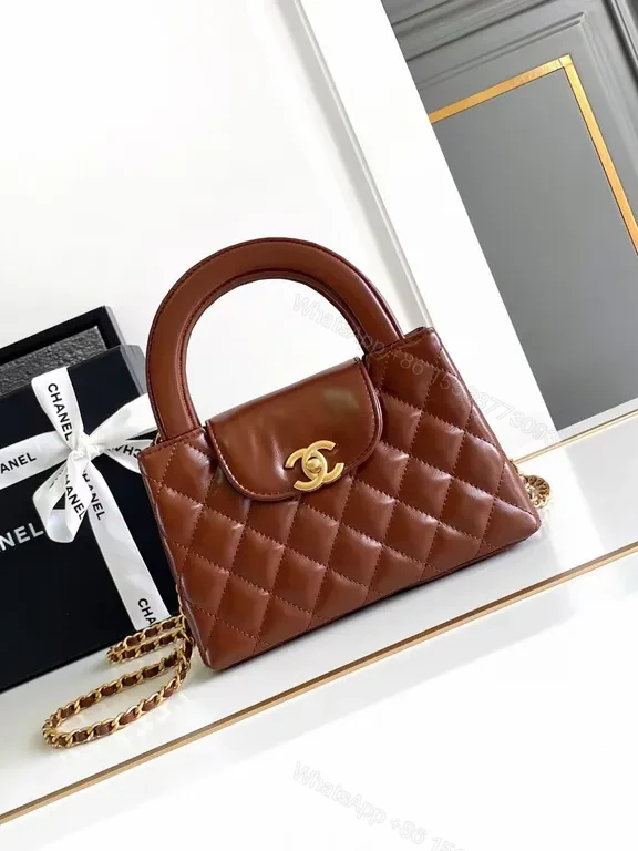 Rich Brown Quilted Leather Shoulder Bag with Gold Hardware — view 1