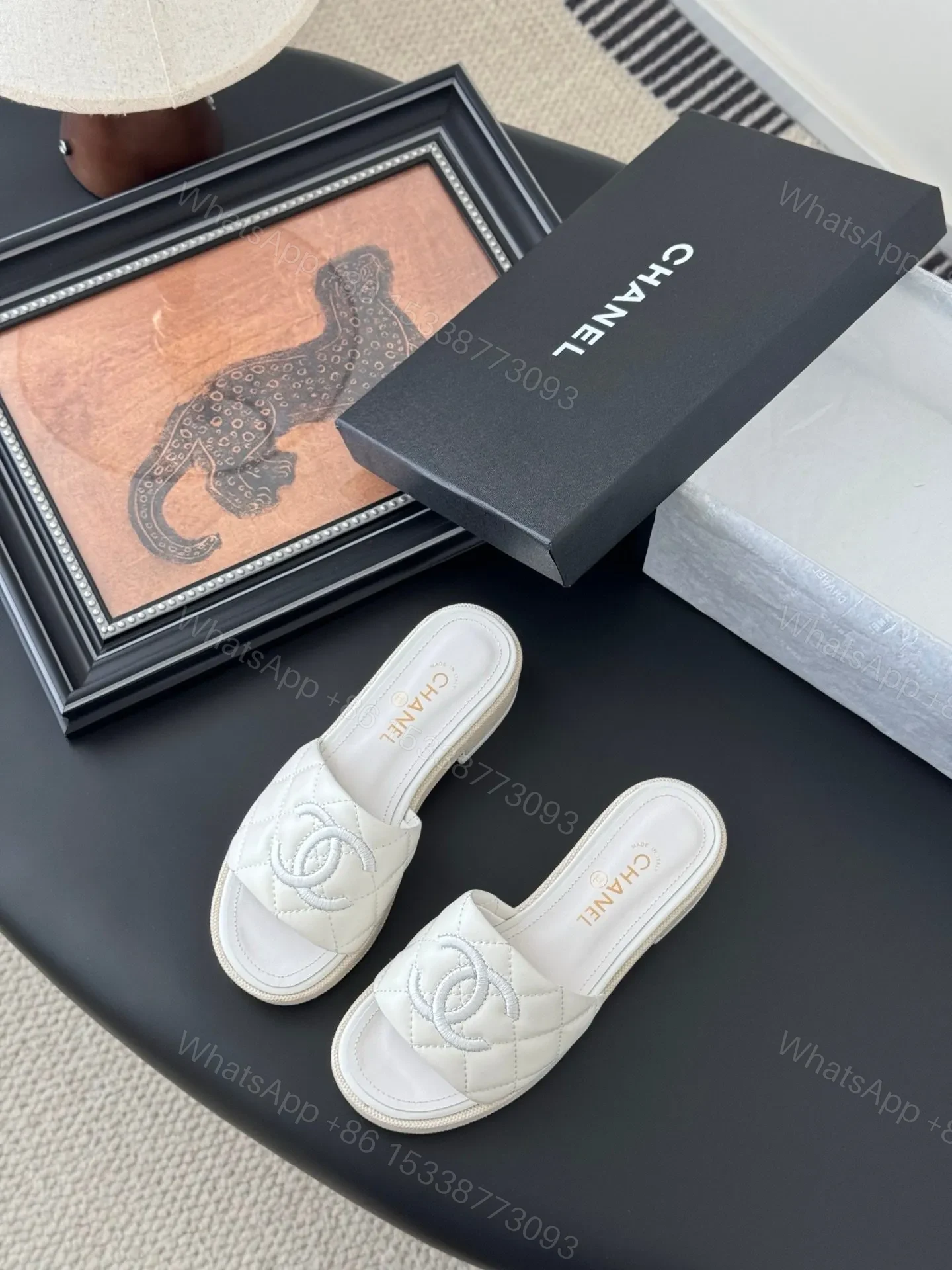 View 5 of Chanel Women White Quilted Leather Slides