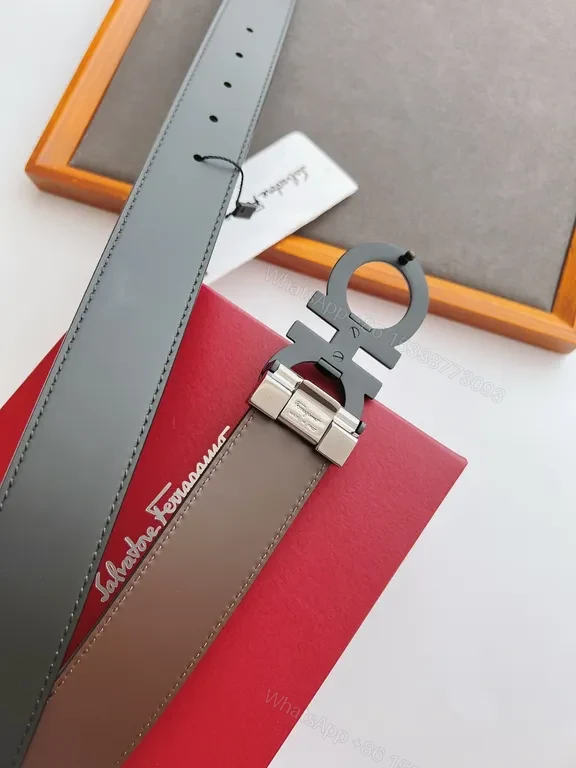 View 5 of Grey Leather Ferragamo Belt with Signature Buckle - Everyday Luxury