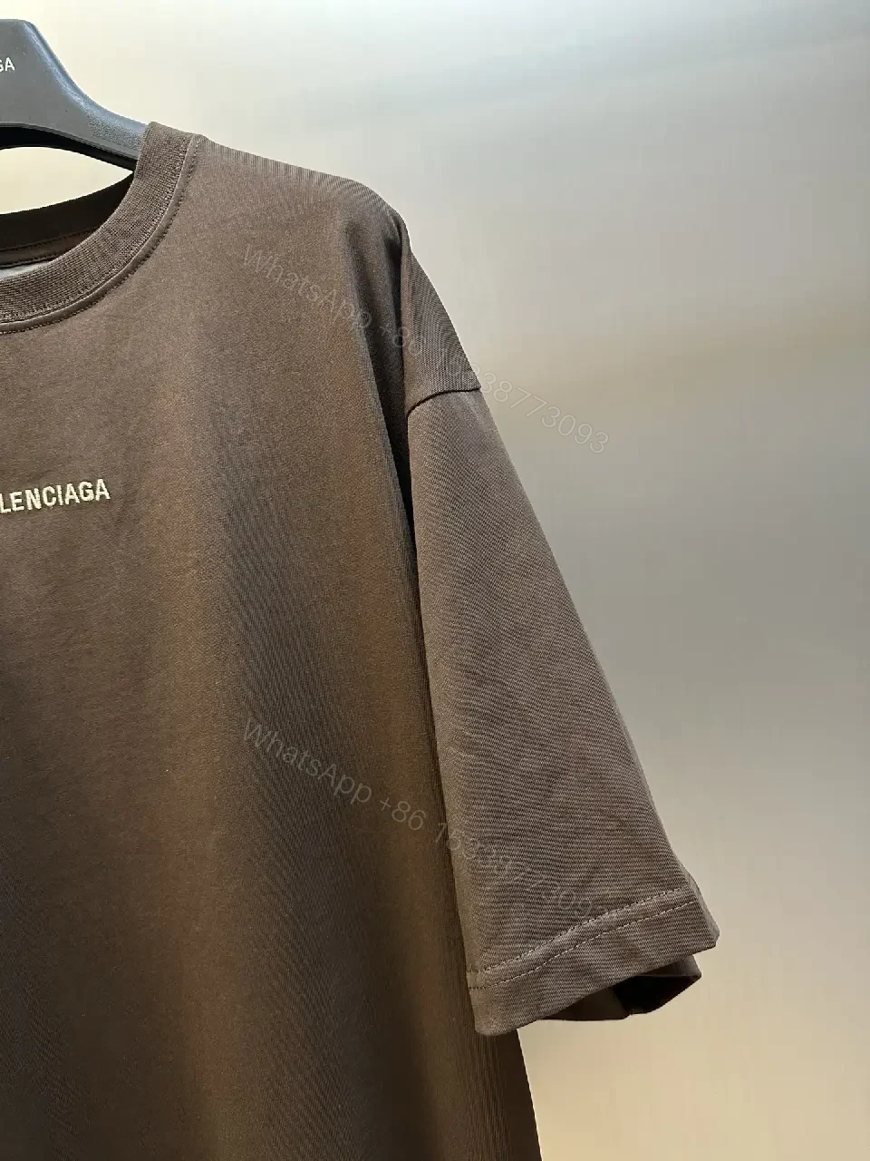View 9 of Brown Cotton T-shirt Balenciaga Style Minimalist Logo Tee