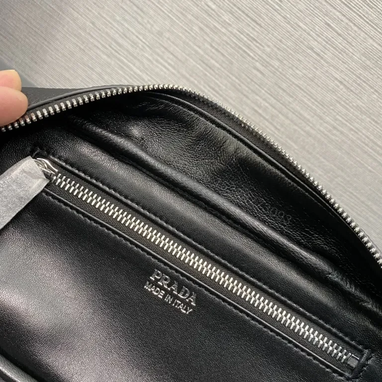 View 6 of Prada Black Mini Top-Handle Bag with Striped Strap