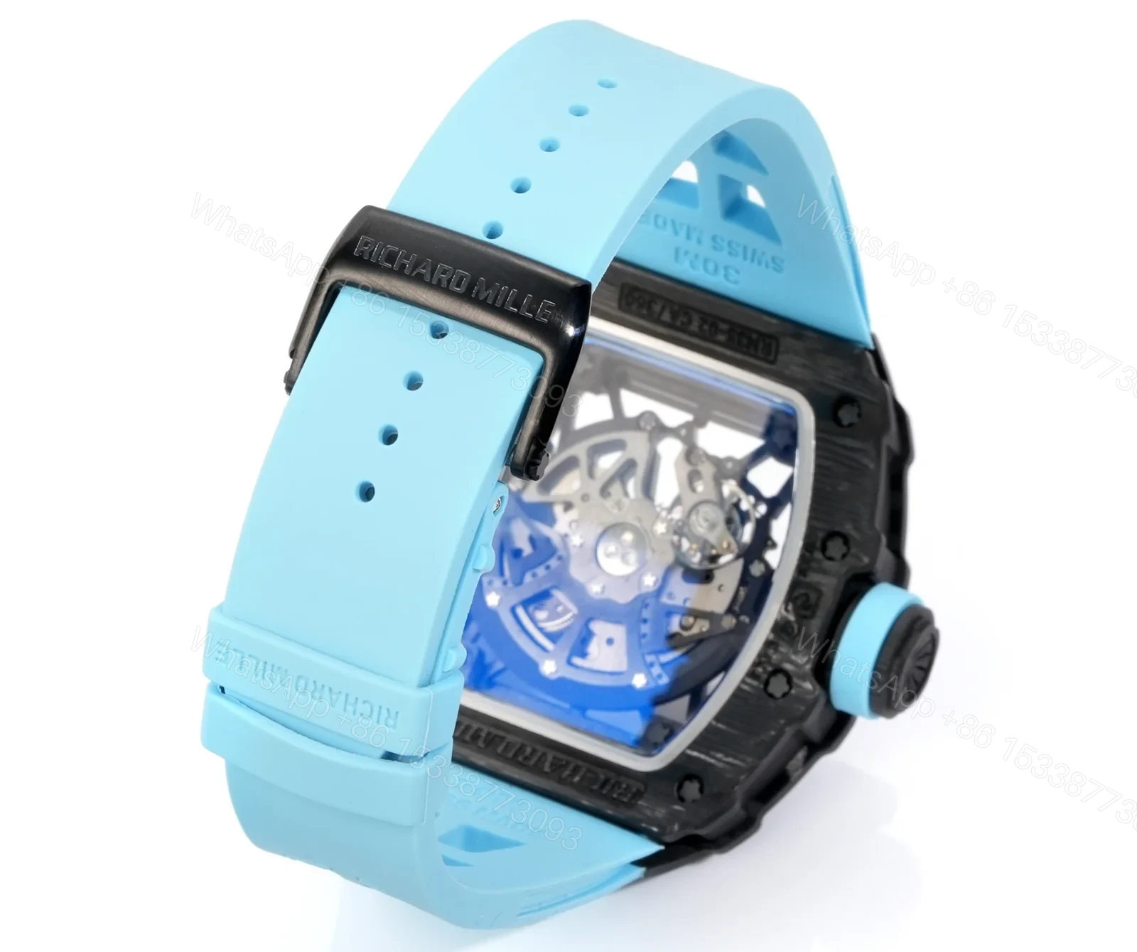 View 8 of Richard Mille RM35-02 Rafael Nadal Automatic Skeleton Watch NTPT Carbon Fiber Blue Strap Black Red Track Dial RMAL1 Movement Premium Edition RM35-02-RN-BLU-NT55