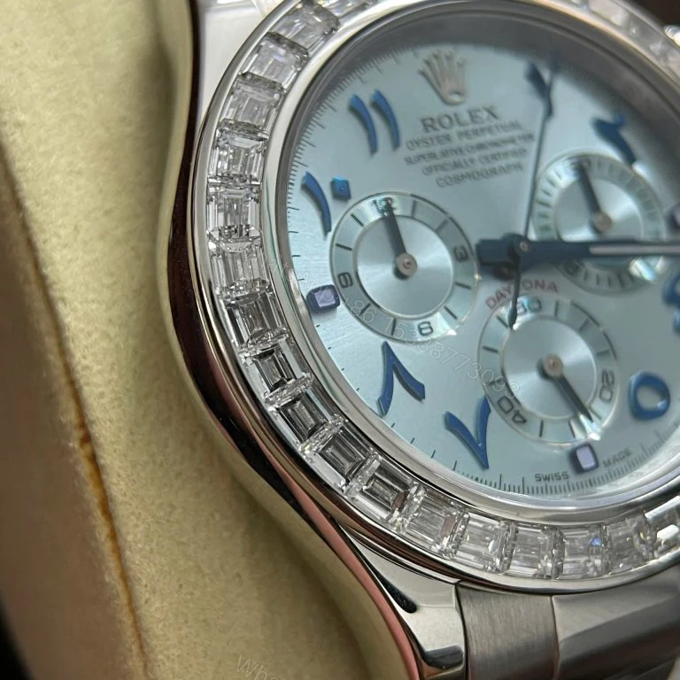 View 4 of Rolex Daytona 18K Solid White Gold 40mm Baguette Diamonds Super Clone