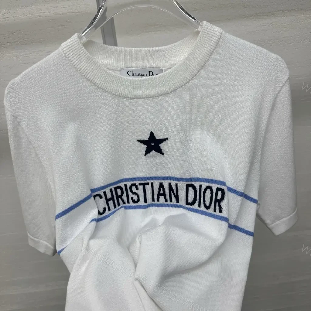 View 2 of White Cropped Crewneck Tee with Dior Graphic, Modern Luxe Comfort