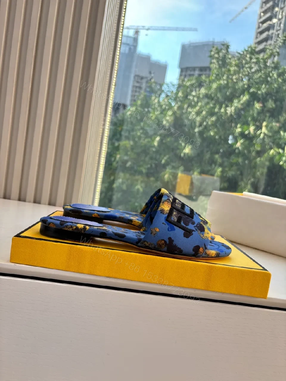 View 4 of Blue Camouflage Slides with Logo Strap – All-Day Comfort, Designer Style