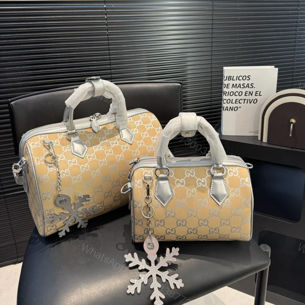 View 3 of Gucci Gg Emblem Small Boston Bag Silver Gg Fabric 22Cm 848889 Fafel 8741