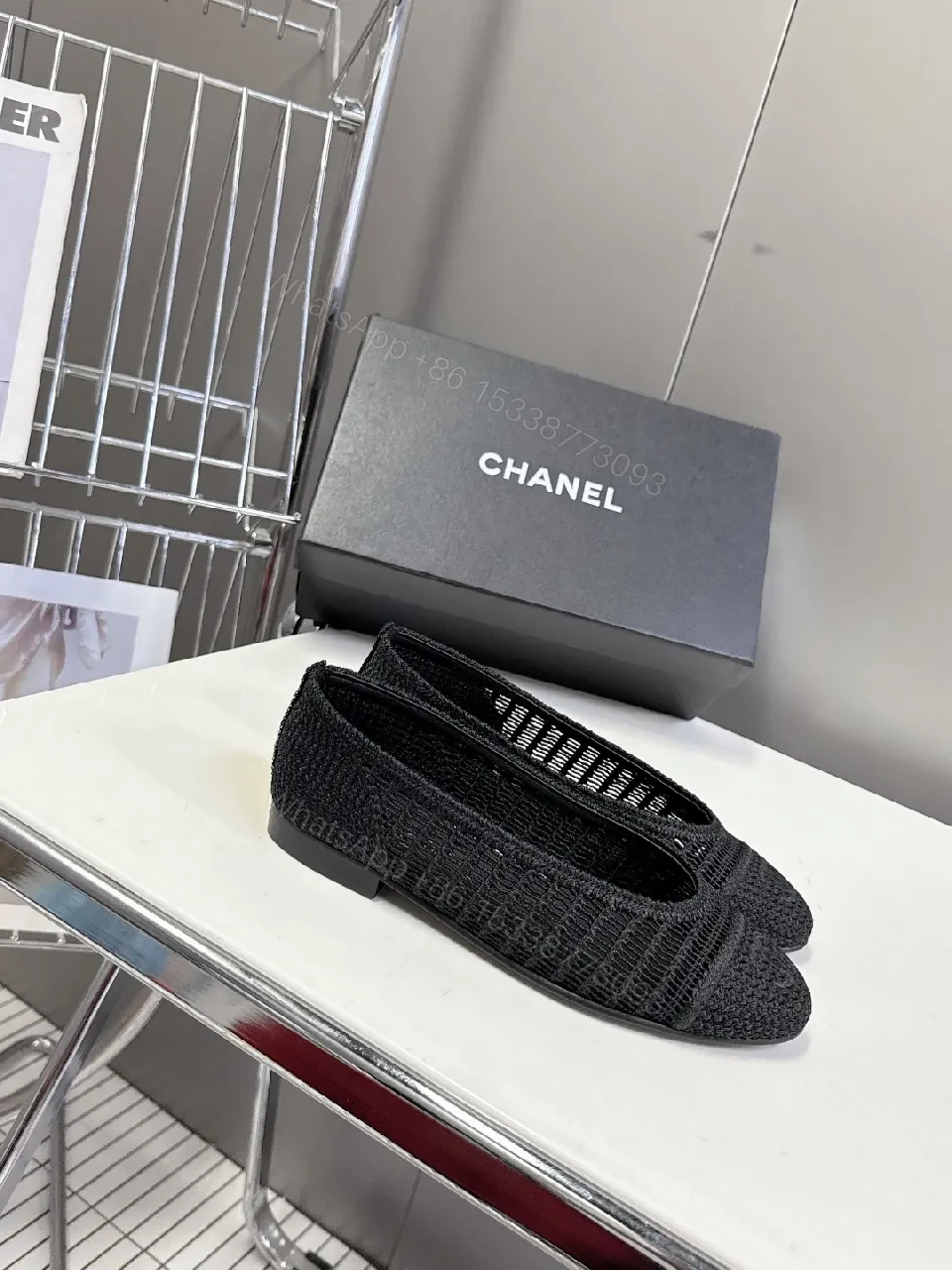 View 4 of Black Knit Ballet Flats | Subtle Logo Detail, Designer-Inspired Comfort
