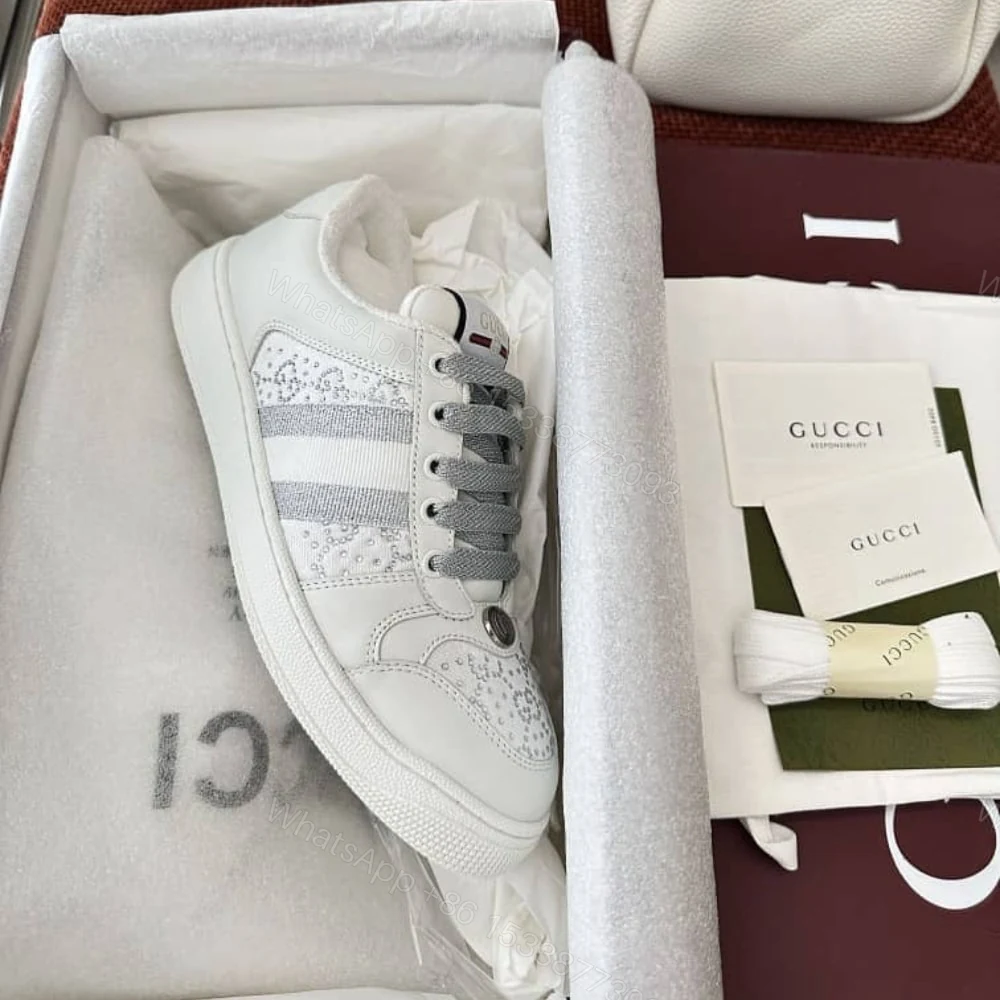 View 4 of Gucci Women’S GG Ctystal Screener Sneaker White ‎732193 FADQ7 9096