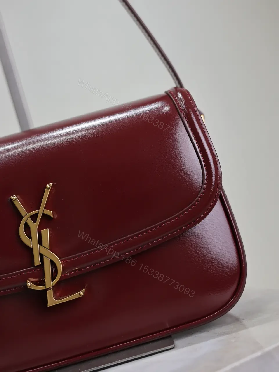 View 5 of Burgundy Leather Crossbody • Minimalist Gold Hardware Bag
