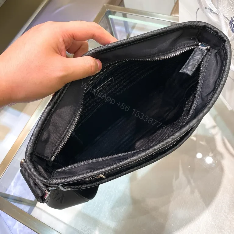 View 3 of Premium Black Crossbody Messenger with Prada Subtle Signature