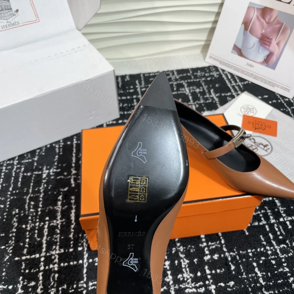 View 9 of 高仿Hermes*Kelly系列H251007Z04小牛皮高踭鞋棕色4CM免檢版