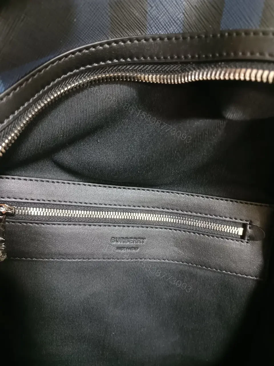View 9 of Bold Check Pattern Leather-Accented Backpack for Everyday Luxury