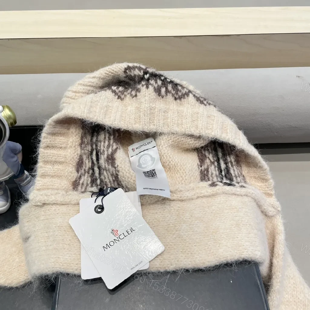 View 8 of Warm Wool Knit Scarf with Moncler Accent—Elevated Texture, All-Season Comfort