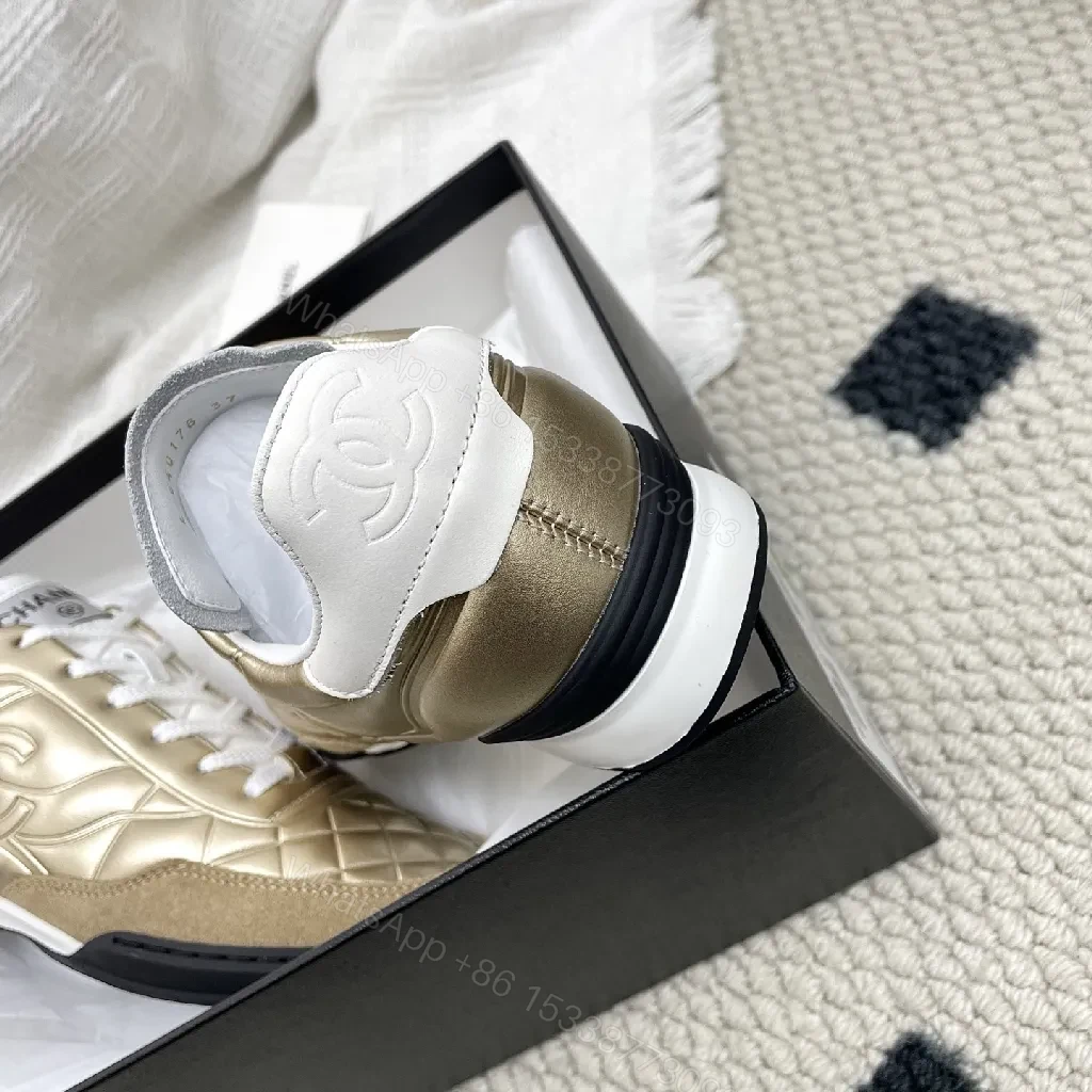 View 4 of Gold Quilted Metallic Sneaker | Luxe Texture, Everyday Comfort