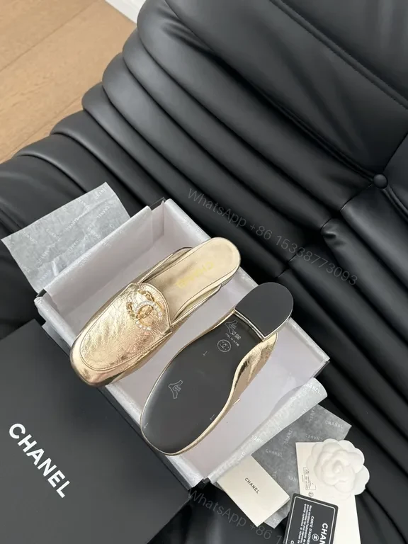 View 6 of Golden Icon Slippers: Luxe Gold Mules with Embossed Texture