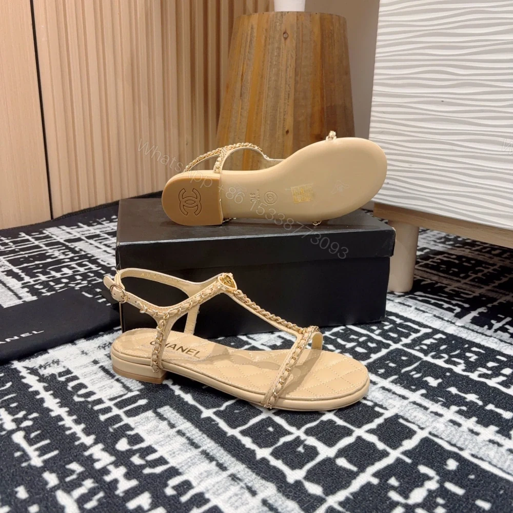 View 9 of 高仿Chanel*25C系列G46111B小羊皮平底涼鞋米黃免檢版