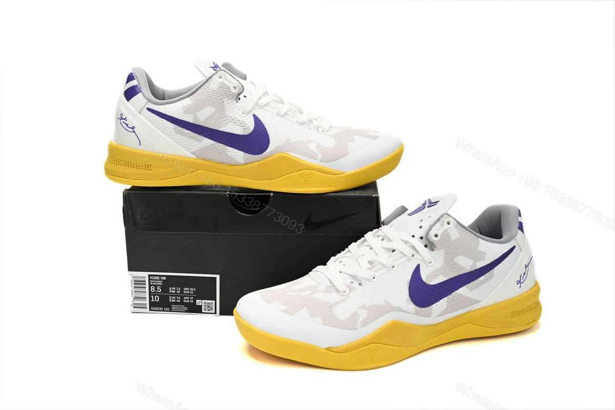 View 2 of Nike Kobe 8 Low WhitePurple-Yellow 555035-101