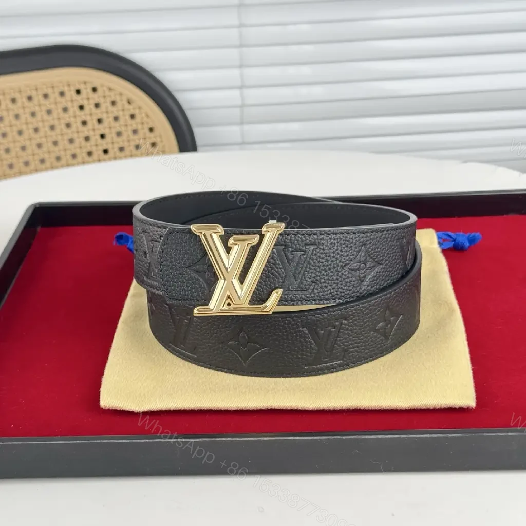 View 3 of Black Leather Belt, Gold Buckle, Monogram, Luxury Accent, Belt