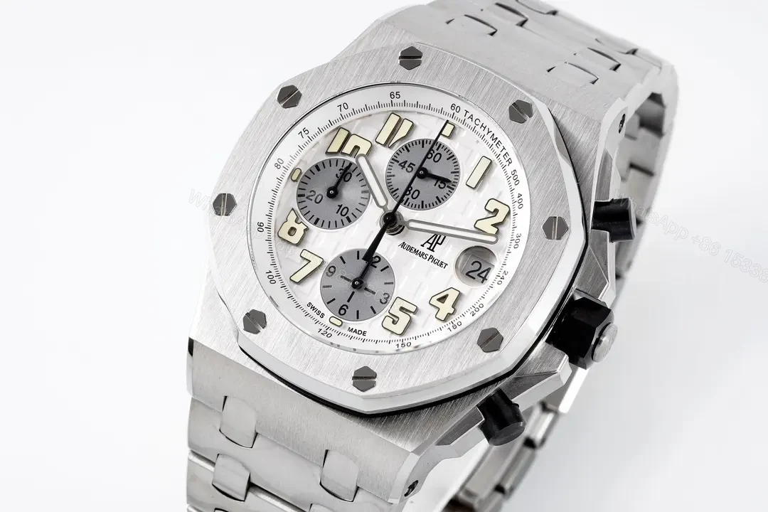 View 3 of JF Factory Audemars Piguet Royal Oak Offshore Stainless Steel Bracelet Watch with Exclusive 4404 Chronograph Movement – Silver Dial